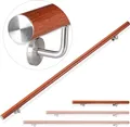Produktbild: Relaxdays Handlauf Aluminium, rund, Treppengeländer innen, außen, Eiche-Optik, 100 cm, Ø 42mm, mit Wandhalterung, braun