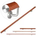 Produktbild: Handlauf Aluminium, Rund, Treppengeländer Innen, Außen, Eiche-optik, 100 Cm, Ø 42mm, Mit Wandhalterung, Braun - Relaxdays