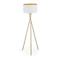 Produktbild: Relaxdays Dreibein Stehlampe, Tripod Lampe mit Stoffschirm, HxD 148,5 x 53,5 cm, E27 Fassung, Leinen & Metall, gold/weiß