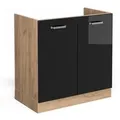 Produktbild: Vicco Spülenunterschrank R-Line Schwarz Hochglanz/Goldkraft Eiche 80 cm ohne Arbeitsplatte