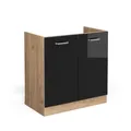 Produktbild: Vicco Spülenunterschrank R-Line, Schwarz Hochglanz/Goldkraft Eiche, 80 cm ohne Arbeitsplatte