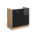 Produktbild: Vicco Spülenunterschrank R-Line, Schwarz Hochglanz/Goldkraft Eiche, 80 cm ohne Arbeitsplatte