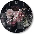 Produktbild: DEQORI Glasuhr Ø30 cm Zahlen 'Blühende Pracht' Wanduhr Glas Uhr Design leise