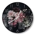 Produktbild: DEQORI Glasuhr | rund Ø 30 cm | Motiv Blühende Pracht | ausgefallene leise Design Uhr aus Glas | Wanduhr für Wohnzimmer & Küche | moderne Hingucker Uhr für die Wand