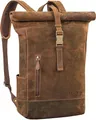 Produktbild: STILORD 'Harriet' Vintage Rolltop Rucksack Leder mit Laptop-Fach 15,6-17 Zoll Fahrradrucksack Kurierrucksack für Damen und Herren aus weichem Leder, Farbe:calais - braun