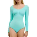 Produktbild: cfab (creamy fabrics) Miederbody Bodysuit Sculpting Shapewear Longsleeve mit String-Mint-5XL (1-tlg) Figurformend grün 5XL