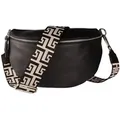 Produktbild: MIRROSI Bauchtasche Damen, Echtleder, Made in Italy, Umhängetasche, Brusttasche, (Schultertasche für jeden Anlass (1 Tasche & 2 Gurte), Crossbody Bag, Schwarz, gemusterten& verstellbaren Schulterriemen beige|schwarz Mittelgroße Tasche (25x16x7cm)