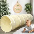 Produktbild: LIONHERZ® Spieltunnel für Kinder aus 100% Baumwolle mit Klettverschlüssen | Krabbeltunnel für Baby [180cm x 46cm] Faltbarer Pop-up Kriechtunnel | Krabbelrolle für Kinderzimmer, Spielzelt (Cremeweiß)