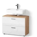 Produktbild: Livinity® Waschbeckenunterschrank, Weiß Hochglanz, Honigeiche, Holzwerkstoff, 2 Fächer, 2 Schubladen, Rechteckig, 80x58.6x41 cm, Badezimmer, Badezimmerschränke, Waschbeckenunterschränke