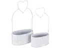Produktbild: Viana Übertopf Deko Schale oval Metall Herz Weiß Vintage 2er-Set Tischdeko