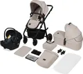 Produktbild: Lionelo Amber Plus - Kombikinderwagen 3 in 1 - Set sportlicher, Sitz, fester Babywanne, Autositz, Tasche, Moskitonetz, Regenschutz - Beige Sand