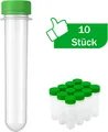 Produktbild: BURI 10x Petlinge mit grünem Deckel | Geocaching Behälter 13,5cm x Ø2,3cm Kunststoff Rohre | Wasserdicht transparent | Robuste Röhrchen Schraubverschluss für Outdoor & Basteln