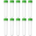 Produktbild: BURI 10x Petlinge mit grünem Deckel | Geocaching Behälter 13,5cm x Ø2,3cm Kunststoff Rohre | Wasserdicht transparent | Robuste Röhrchen Schraubverschluss für Outdoor & Basteln