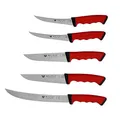 Produktbild: Wolfcut SoftGrip RED-Serie - Metzgermesser-Set 5-tlg. - Ausbeinmesser 13 und 15 cm, Stechmesser, Fleischermesser, Zerlegemesser