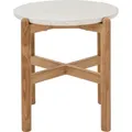 Produktbild: Dehner Beistelltisch Portofino, Ø 45.5 cm, Höhe 47.8 cm, FSC® es Teakholz / Tischplatte aus Terrazzo, weiß / hellbraun - Hellbraun/Weiß