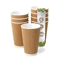 Produktbild: BIOZOYG 25 Stück Kaffeebecher isolierte Pappbecher 400ml / 16 oz Ø 90 mm weiß/braun - geriffelt plastikfrei nachhaltige Materialien - Einwegbecher Glühweinbecher