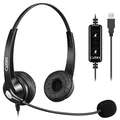 Produktbild: Callez PC Headset USB mit Mikrofon Noise Cancelling & Lautstärkeregler, PC Kopfhörer für Laptop Skype UC Lync SoftPhone Call Center Office Business, Kristallklar Chat, Super Leicht, Ultra Komfort