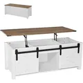 Produktbild: VEVOR Lift Top Couchtisch 120 cm, rustikaler Kaffeetisch mit Scheunentor & verstecktem Staufach, moderne rechteckige Hubtischplatte für Wohnzimmer Büro Zuhause, Wohnzimmertisch Sofatisch weiß