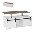 Produktbild: VEVOR Lift Top Couchtisch 120 cm, rustikaler Kaffeetisch mit Scheunentor & verstecktem Staufach, Moderne rechteckige Hubtischplatte für Wohnzimmer Büro Zuhause, Wohnzimmertisch Sofatisch weiß