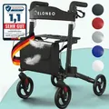 Produktbild: ELONEO Rollator faltbar und leicht mit Sitz, Leichtgewicht-Reiserollator aus Aluminium, Gehhilfe 8-fach höhenverstellbar, Laufhilfe 3-fach faltbar - Schwarz