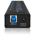 Produktbild: ICY BOX USB 3.0 Hub, 10 Port, 10x USB 3.0 Typ A Anschlüsse füür Laufwerke, 1x USB Ladeanschluss, 5 V, 2,4 A