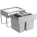 Produktbild: Hailo Raumspar Tandem 3644731 Einbau-Mülltrenner mit 3 Fächern - Küchen-Mülleimer zum Einbauen im Unterschrank - 12 und 2x 8 L - Abfalleimer mit Vollauszug für Drehtür-Schränke ab 50 cm - Hellgrau