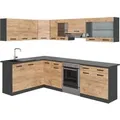 Produktbild: Vicco Rick Eckküche Anthrazit/Goldkraft Eiche 267 x 167 cm AP SchwarzRick ohne E-Geräte
