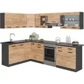 Produktbild: Eckküche Vicco Rick Goldkraft Eiche/Anthrazit 270 x 60 cm , AP Schwarz, Model 38760 - Braun/Dunkelgrau