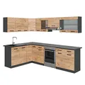 Produktbild: Vicco Eckküche Rick, Goldkraft Eiche/Anthrazit, 270 x 60 cm, AP Schwarz, mit variabel kombinierbaren Modulen und höhenverstellbaren Füßen