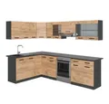 Produktbild: Vicco Winkelküche Rick, Goldkraft Eiche/Anthrazit, 267 x 167 cm, AP Schwarz