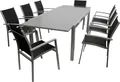 Produktbild: DEGAMO Gartenset Sitzgruppe Gartengarnitur MARINA 9-teilig, 8x Stapelsessel Aluminium + Kunstgewebe, 1x Ausziehtisch 180/240x100cm Aluminium + Glas