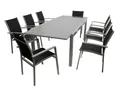 Produktbild: DEGAMO Garten-Essgruppe MARINA, (9-tlg), (8x Sessel grau/schwarz, 1x Ausziehtisch Glasplatte dunkelgrau)
