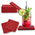 Produktbild: wortek Filzuntersetzer eckig für Gläser – 8er Set Glasuntersetzer für Getränke, Tassen, Bar, Glas - Ø 10cm Tischuntersetzer waschbare Untersetzer Gläser Dunkelrot Glas Untersetzer-Set