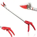 Produktbild: FISHTEC Gartenschere Langer Stiel mit Halteklammer aus Aluminium - Teflonbeschichtung - Manuelle Gartenschere - Griffamboss - Mit Sicherheitsverriegelung - Länge 64 cm - Farbe rot