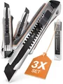 Produktbild: 3x Cuttermesser Profi aus Aluminium inkl. 13x Carbonstahl Klingen