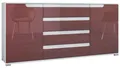 Produktbild: Vladon Sideboard Sylt V2 (Kommode mit 2 Türen und 4 Schubladen, Korpus - Weiß matt / Front - Bordeaux Hochglanz), Absetzung - Weiß Hochglanz (166,5 x 75,5 x 35 cm)