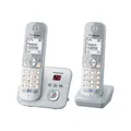 Produktbild: Panasonic KX-TG6822GS DECT Schnurlostelefon mit Anrufbeantworter (strahlungsarm, Eco-Modus, GAP Telefon, Festnetz, Anrufsperre, DUO) perl-silber