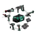 Produktbild: metabo Combo Set 6.1-18V Akku-Werkzeug mit Schlagbohrschrauber, Schlagschrauber, Winkelschleifer, Kombihammer, Säbelsäge, LED-Handlampe - Inkl. 4 x 4.0Ah Akku, Ladegerät & Tasche - Profi Werkzeugkit
