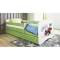 Produktbild: Kinderbett Jugendbett Formel 1 70x140, 80x160, 80x180 cm - Komplettset mit Matratze, Schublade & Rausfallschutz - Grün