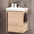 Produktbild: Planetmöbel Waschtisch mit Unterschrank 50 cm, Waschbeckenunterschrank hängend, Soft-Close, Badmöbel Set mit Waschbecken, Sonoma Eiche