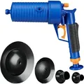 Produktbild: Pressluft Rohrreiniger, Für Verstopfte Abflüsse, Bad & Küche, 4 Aufsätze, Überdruckventil, Abflusspumpe, Blau - Relaxdays