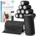 Produktbild: Health Press Selbstklebender Verband – 12 Bandagen Rollen (10cm x 4,5m) – Pflaster Rolle Verbandsmaterial – Elastische Bandage – Haftbandage selbstklebend (Schwarz, 12 Rollen)