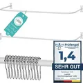 Produktbild: Duschvorhangstange L Form & Duschstange U Form 4 in 1 System inkl. 12 Ringe - Stabile Winkelstange Duschvorhang ohne Deckenhalterung - Rostfrei - Weiß