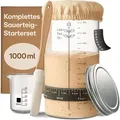 Produktbild: Praknu Sauerteig Starter Set aus Glas (1000 ml) Komplett-Set mit Anleitung für Einsteiger – Ideal als Geschenk (Sauerteig-Set)