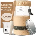 Produktbild: Praknu Sauerteig Starter Set aus Glas (1000ml) Komplett-Set mit Anleitung für Einsteiger & Zuhause backen (Sauerteig Set)