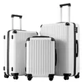 Produktbild: COOLIFE Koffer Trolley-Koffer Hartschalen-Koffer Rollkoffer Reisekoffervon ABS-Material mit TSA-Schloss Teleskopgriff und 4 Zwillingsrollen (Weiß, Koffer-Set)