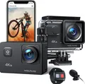 Produktbild: WOLFANG GA100 Action Cam, 4K 20MP WiFi Action Kamera, 40M Unterwasserkamera, EIS Stabilization Action Camera (Externes Mikrofon+2 Batterien+Zubehör)