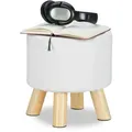 Produktbild: Hocker Kunstleder, Gepolstert, 4 Holzbeine, Flacher Fußhocker, Runder Dekohocker, H X D: 30 X 30 Cm, Weiß - Relaxdays