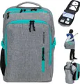 Produktbild: Rucksack Handgepäck Tasche Reise Elephant FLY Legends² Koffer-Rucksack Laptop Fach 2 Hauptfächer Anti-Theft Schultergurt 45 Liter Weekender IATA Damen 12900 Grau Türkis Zip