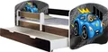 Produktbild: ACMA Jugendbett Kinderbett Junior-Bett Komplett-Set mit Matratze Lattenrost und Rausfallschutz Wenge 04 Rote Auto 160x80 + Bettkasten